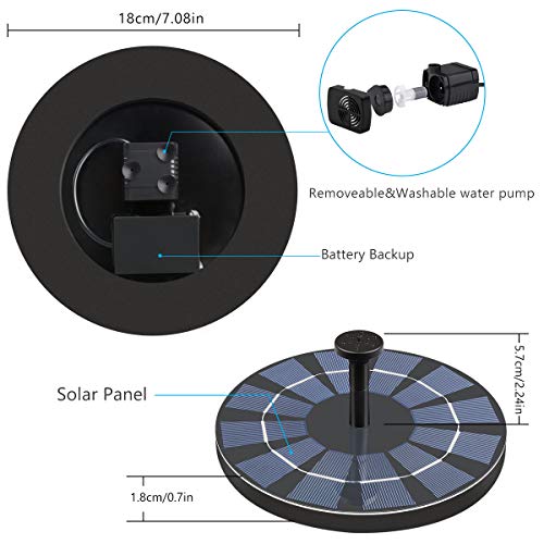 image for CONXWAN Solar Fountain for Bird Bath, 2.5W Solar Water Fountain Pump w
