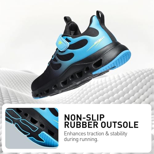 HOTBEAR Kids Running Shoes Orthopedic Slip On Tennis Sneaker with Arch Support Boys Shoes Big Kids Black/Blue Size 4