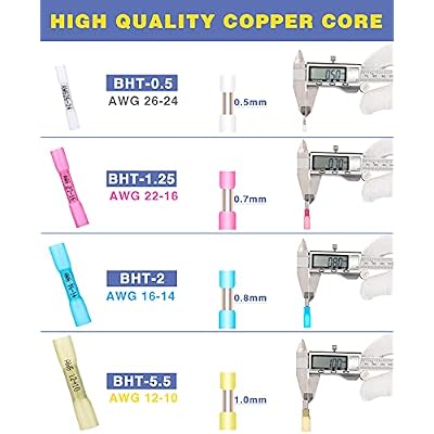 250PCS Yellow Heat Shrink Butt Connectors AWG12-10,haisstronica Marine Grade Heat Shrink Wire Connectors,Tinned Red Copper 1mm,Waterproof Insulated Crimp Butt Splice Electrical Connectors