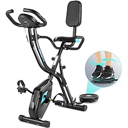 Ancheer Bicicleta De Spinning ANCHEER Bicicleta Estática Plegable Bicicleta de Ejercicio 10 Niveles de Resistencia Magnética, con App, Soporte para Tableta Capacidad de Peso:120kg (Negro (Respaldo+Giro de Cintura))