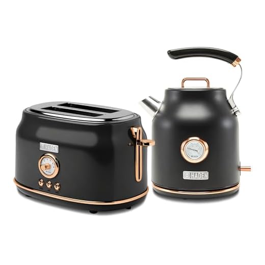 Haden 75070 DORSET Electric Kettle Black/Copper & Haden 75082 DORSET 2-Slice Toaster, Black/Copper