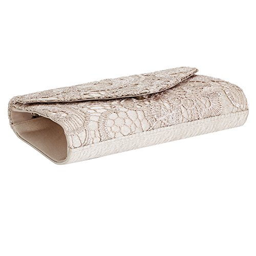 U-Story Womens Floral Lace Satin Evening Envelope Clutch Bridal Wedding Handbag Purse (Champagne) #TOP4