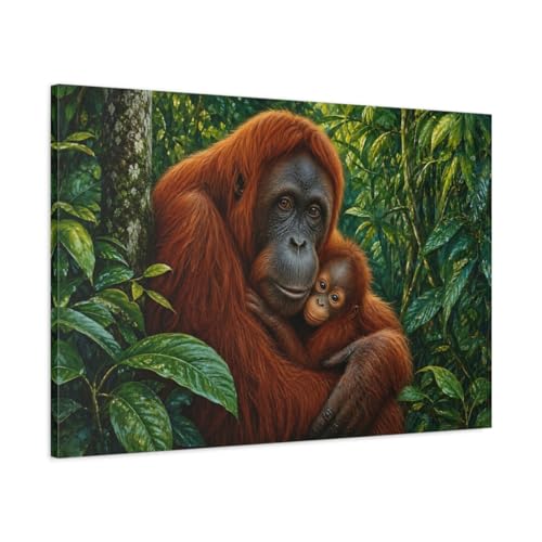 Tableau orangoutan et son bébé toile 90x60cm art mural horizontal