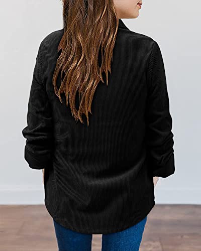 Girls Corduroy Button Down Casual Long Sleeve Shirt Fall Clothing Cute Shacket Jacket For Girls Western Shirts Black Blouses Size 9-10 Years #TOP1