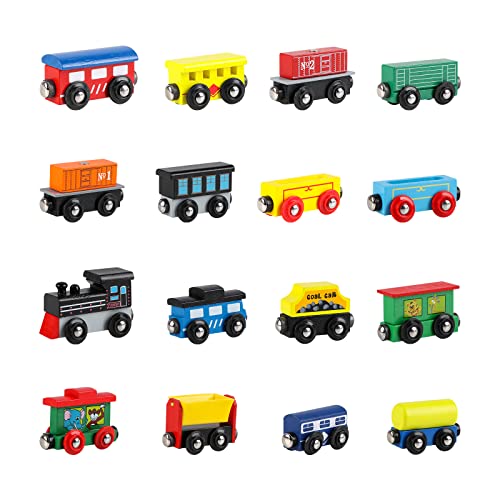 Wondertoys Wooden Train Set 16 Pcs Train Toys Magnetic Set Includes Storage Bag - Wooden Train Track Accessories - Wooden Magnetic Train Set For Toddlers Kids Boys And Girls #TOP7