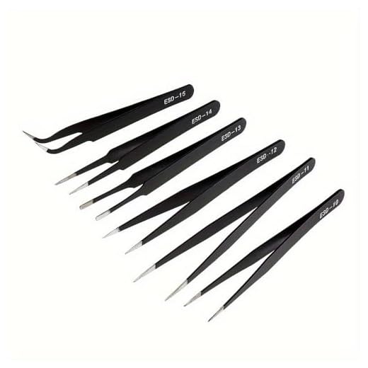 6PCS 6-Piece Precision ESD Tweezers Set Stainless Steel Non-Magnetic Bent Tips 0.8mm For Jewelry Crafts Electronics Repair, 0.8mm