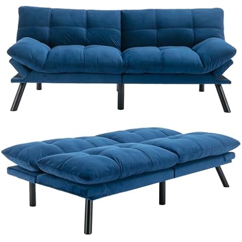 Velvet Convertible Futon Sofa Bed,71" Comfy Loveseat Sleeper Sofa with Adjustable Backrest Armrest, Strengthen Solid Wood, 7" Thicken Cushion, Small 2 Seater Twin Futon Couch for Living Room Bedroom Cover