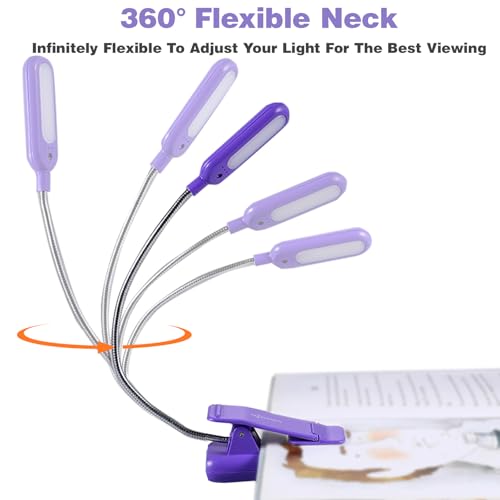 Image of VAVOFO Rechargeable Book Light for Reading in Bed Kids, 7 LED Reading Light with 9-Level Warm Cool White Daylight, Eye Care Lamp with Power Indicator for Bookworms (Dark Purple)