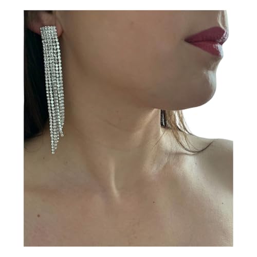 ONDEGO® XXL Strass Ohrringe Damen Silber – Lange Glitzer Ohrhänger 10...