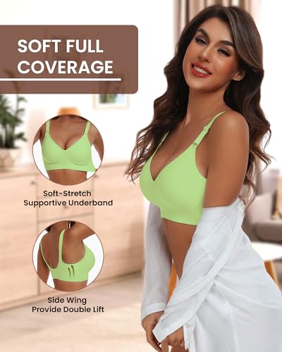 Image of HORISUN Full Support Bras for Women Full Coverage Seamless Wireless T Shirt Bra with Support and Lift(Lemon Green S), Small