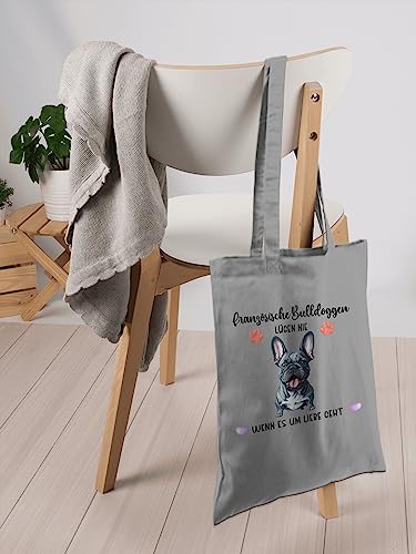 Baumwolltasche - Hunde - Französische Bulldogge - Geschenk Hundebesitzern - Unisize - Hellgrau - personalisierte tasche geschenke für hundefans hundebesitzer bulldoggen einkaufstasche