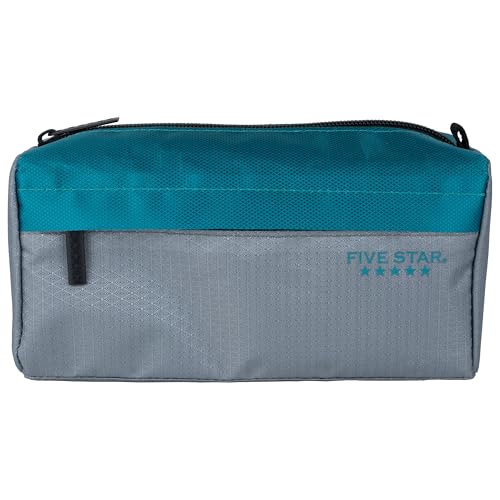 Image of Five Star Pencil Pouch 9-Pocket Zipper Storage Organizer Case for Office Supplies Earbuds Chargers Cables Makeup, Grey /Teal (505600D)