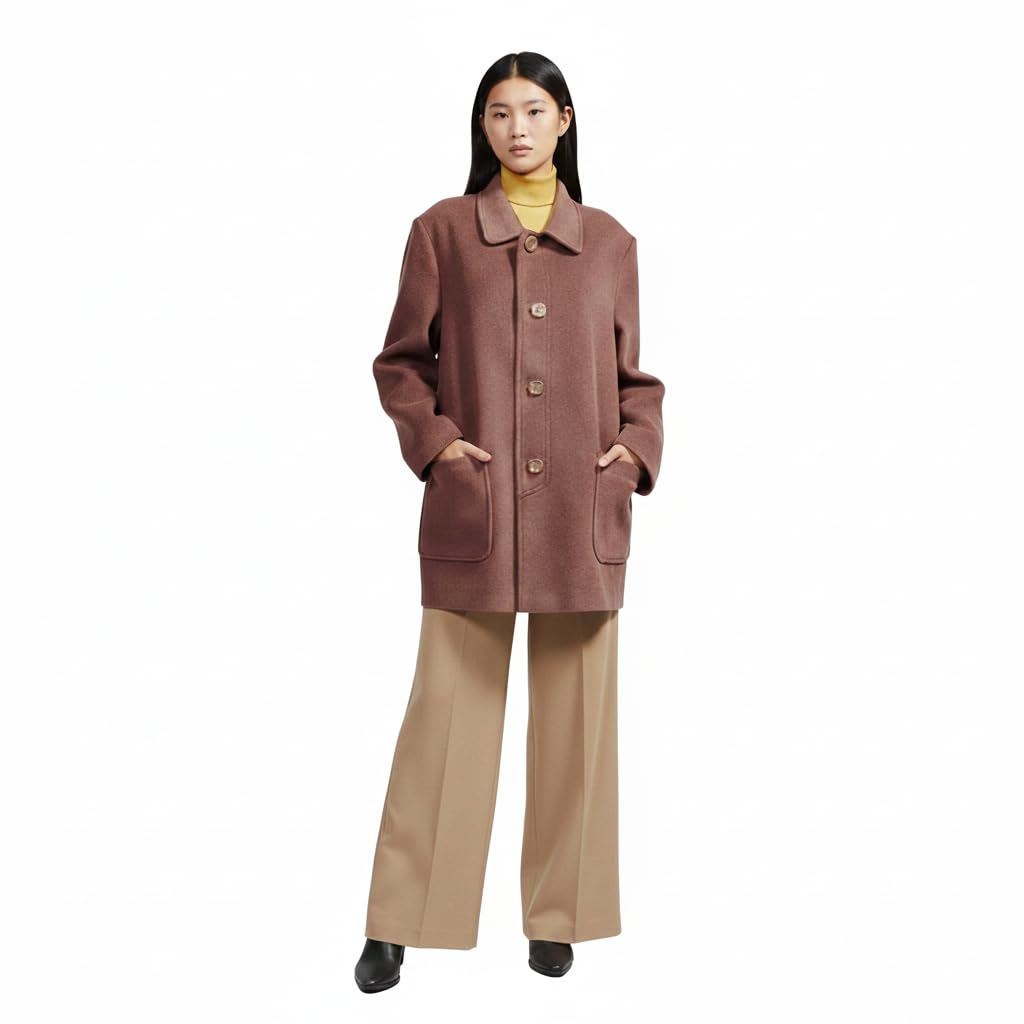 Women's Winter Rust Brown Wool Blend Button Front Coat Shoulder 19.5" Bust 47" Length 32" XL-picture-25