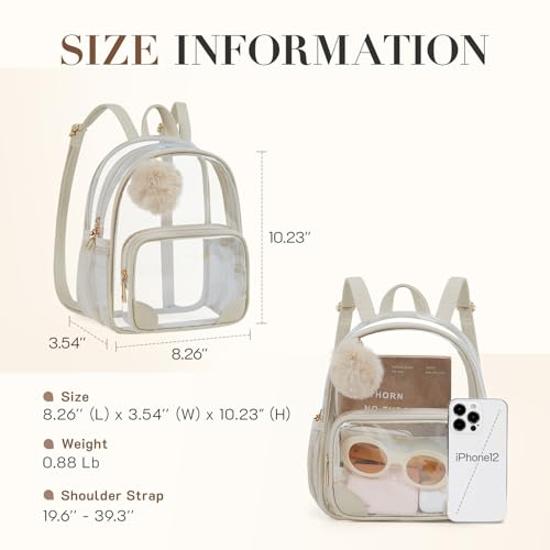 Image of Missnine Small Clear Backpack for Stadium Events Anti-theft Mini Clear Bag for Sport Event Concert with Cute Pom-pom Ball