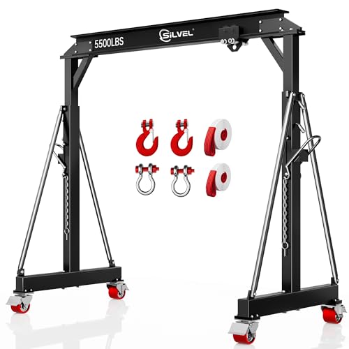 SILVEL 2 Ton Gantry Crane - MAX 5500Lbs Capacity Portable Hoist Frame, 9.06FT Maximum Capacity Width, 8.53-12.47ft Adjustable Height, Lifting Gantry for Factories, Warehouses, Garage (2 Ton)