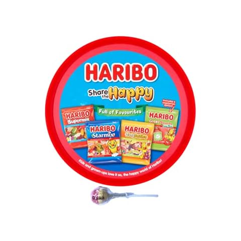 Haribo Share The Happy Tub 600g, Includes an Obika Lollipop; Great Gift for Celebrations Cover