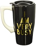 Spoontiques 12801 I Am Very Busy Ceramic Travel Mug, Black/Gold, 18 ounce