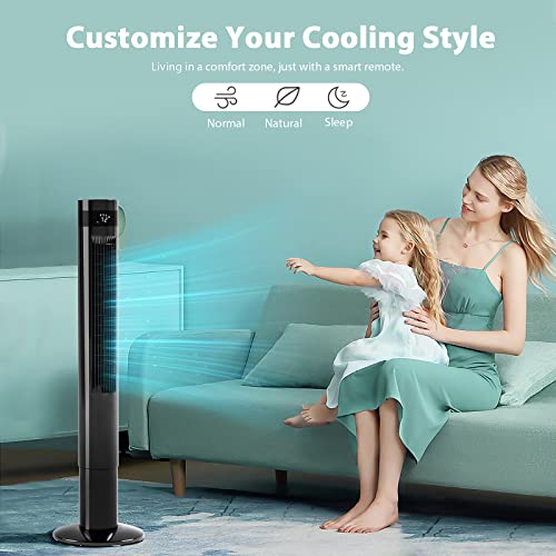 Image of Antarctic Star Tower Fan Portable Floor Fans 85Oscillating Fan 43'' Quiet Cooling 12H Timer Remote Control Standing Bladeless Electric 3 Speeds Wind 3 Modes Bedroom Office(43 inch, Black)