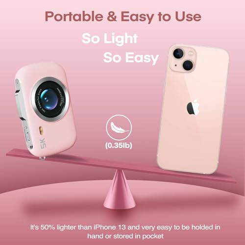 Digital Camera,5K Cameras for Photography,80MP UHD Portable Vlogging Camera,Cheap 18X Zoom Travel Point and Shoot Camera with 32GB TF Card,Photography Cameras for Beginners Teen - Pink - Image 6