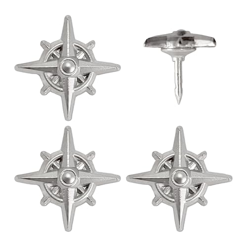 Image of Compass Push Pins - Silver Metal Compass Rose Pins - for Cork Board, Maps, or Lapel Pin Use - Designed in USA - Set of 4