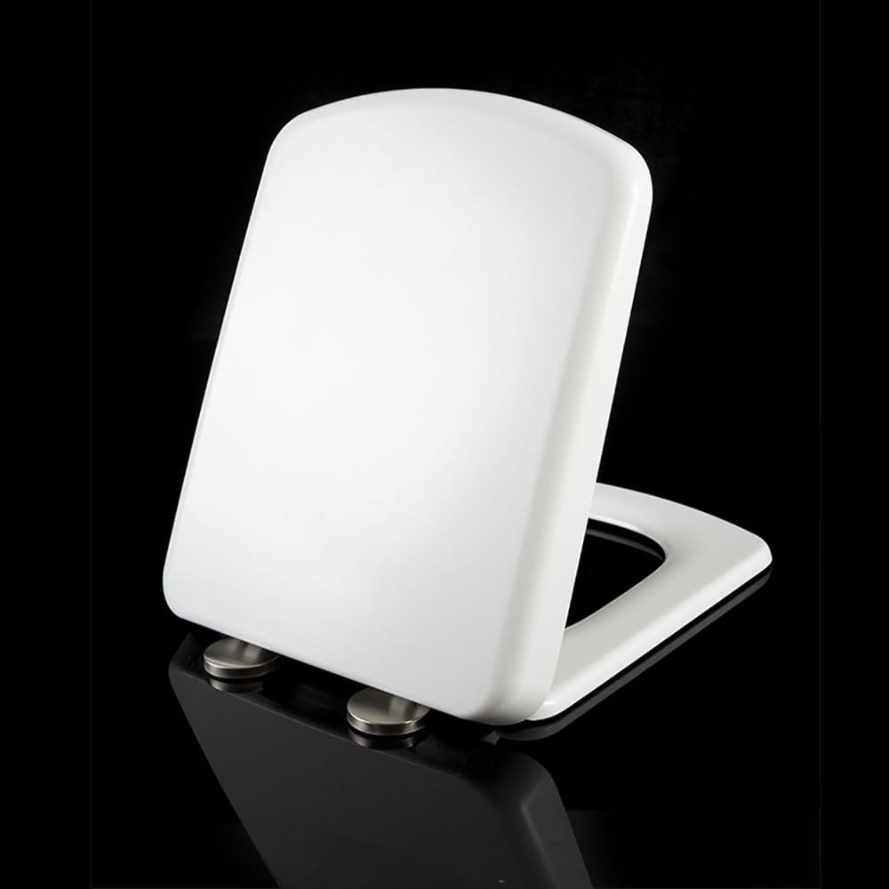 Asiento de inodoro rectangular blanco cuadrado de plástico de cierre lento, asiento de inodoro de cierre rápido, asiento de inodoro cuadrado, 35,5 x 43 cm