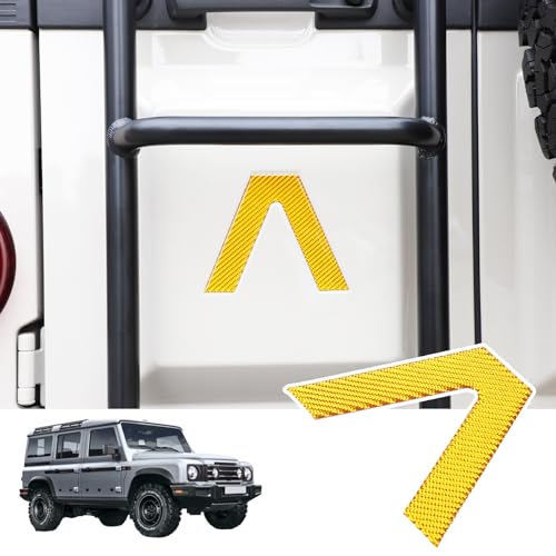 Image of Car Trunk Door Inverted Letter A Sticker Compatible with Ineos Grenadier 2020-2024 Trunk Door Decorative Stickers Tailgate Side V-Shaped Stickers Accessories ((Soft Carbon Fibers /Yellow)
