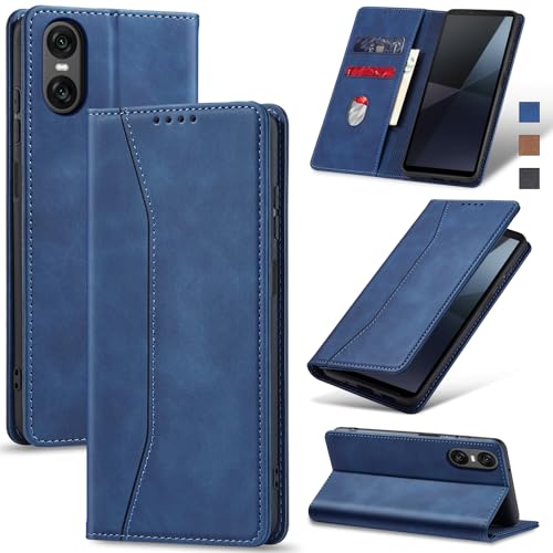Jasonyu Coque pour Sony Xperia 10 VI,Housse Etui en Cuir PU Portefeuille [Antichoc] [Magnétique] [Porte Cartes] [Stand Fonction] Flip Coque (Bleu)