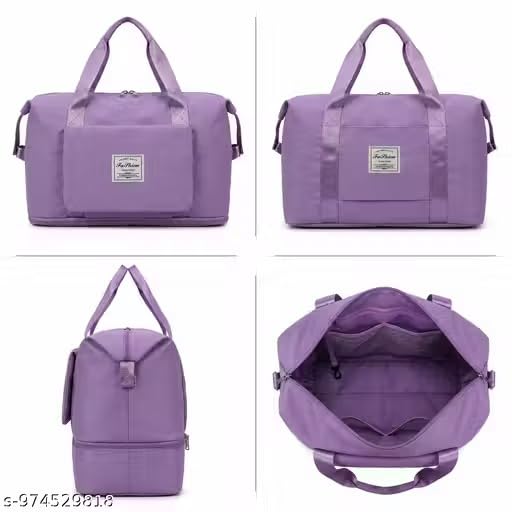 Image of Large Capacity Folding Travel Tote Bag, Oxford Fabric Waterproof Lightweight Foldable Travel Duffel Bag, Portable Expandable Travel Bag, Dry and Wet Separation Carry On Bag for Airplanes (Purple)