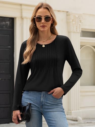 ATHMILE Women's Long Sleeve Shirts Business Casual Blouse Dressy Fall Spring Basic Outfits Trendy Loose Fit Tunic Tops4