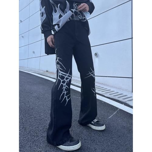 BXCNCKD Men's Street Fashion Casual Straight Leg Pants with Thorn Pattern Jeans and Loose Wide Leg Pants2