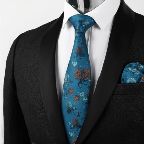 Image of Alizeal Mens 3.15'' Colorful Flower Pattern and handkerchief Necktie Set