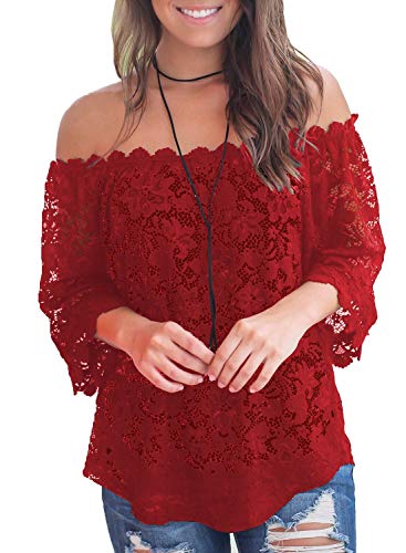 Image of MIHOLL Women's Lace Off Shoulder Tops Casual Loose Blouse Shirts