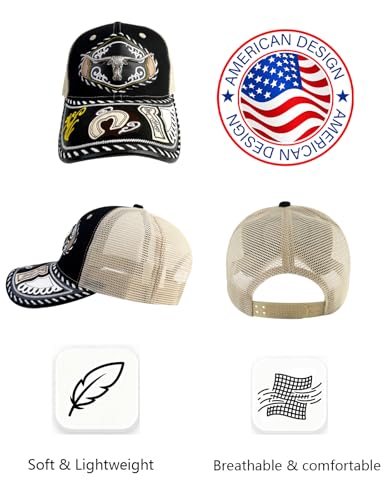Image of TOPACC Western Trucker Hat for Men Women Cowboy Country Hat Snapback Cap | Novelty Baseball Cap Adjustable Vintage Embroidered Cowgirl hat for Rodeo Western Outfit