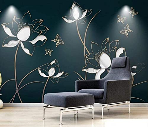 Fonds d'écran Simple Fleur Abstraite Lotus Papillon 3D Photo Murale Décor À La Maison Pour La Maison Murale Papier Peint 3D Salle de séjour Chambre à coucher Salle de séjour Mural enfant-350cm×256cm Cover