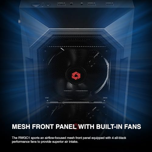Image of Rosewill ATX Mid Tower Gaming Computer PC Case, Tempered Glass, Built-in 4 x 120mm PWM Fans, Front Airflow Mesh, Up to 6 x120mm Fans, 340mm GPU /VGA, 360mm AIO /Radiator, 160mm CPU Cooler - RWGC1