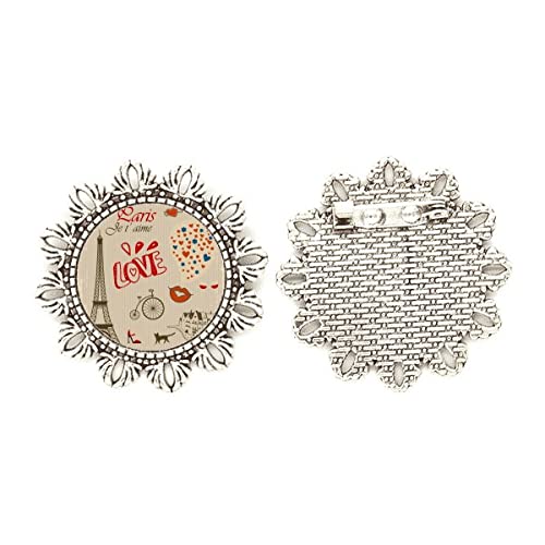 Broche de plata Torre Eiffel con diseño floral mediano para vestidos de fiesta