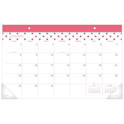 Mead 2018-2019 Academic Year Desk Pad Calendar, Compact, 17-3/4 x 10-7/8, Conservative Fashion, Pink Polka Dot Design (CAM10310)