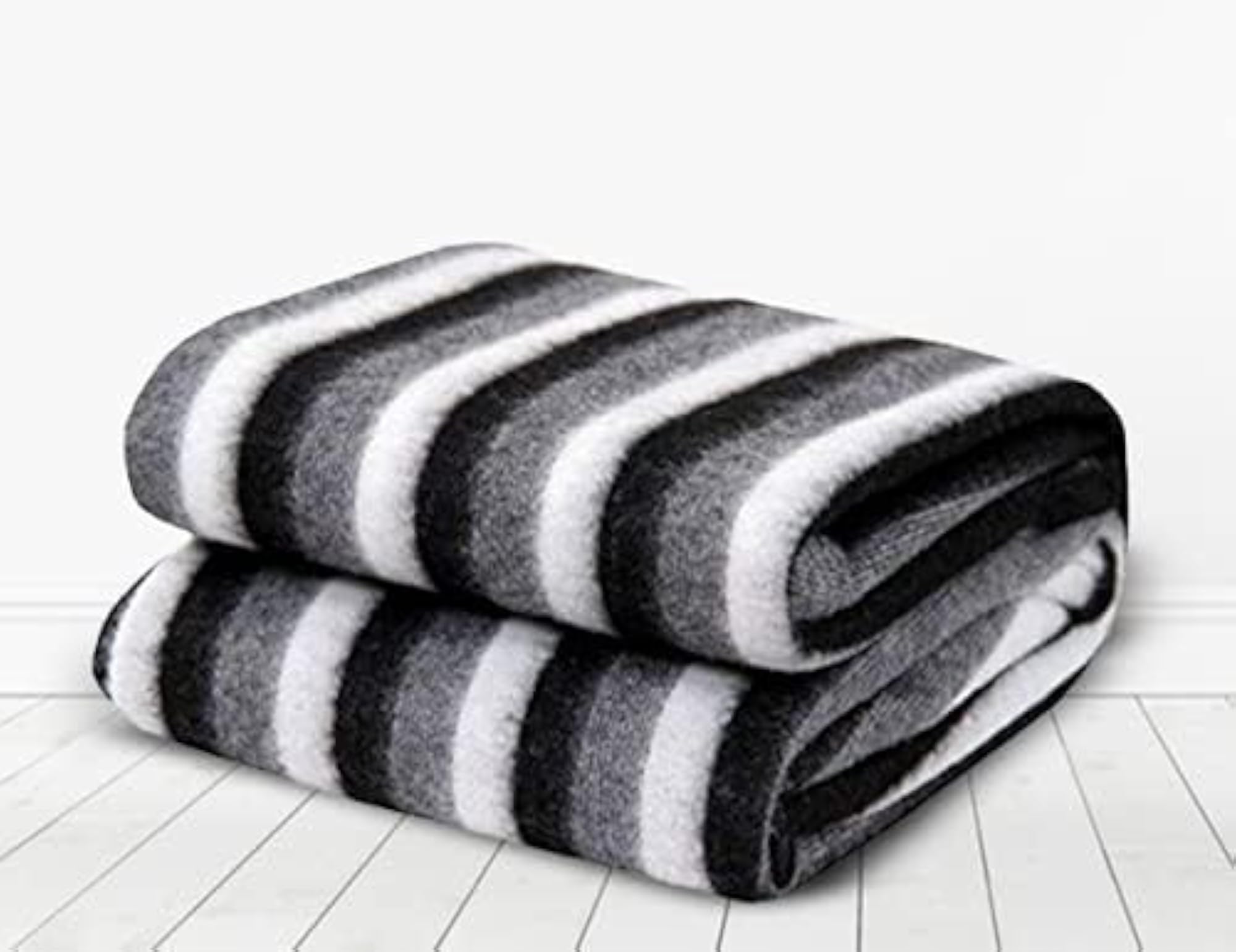 Polar Fleece 250TC Single Bed Stripes Blanket, Black