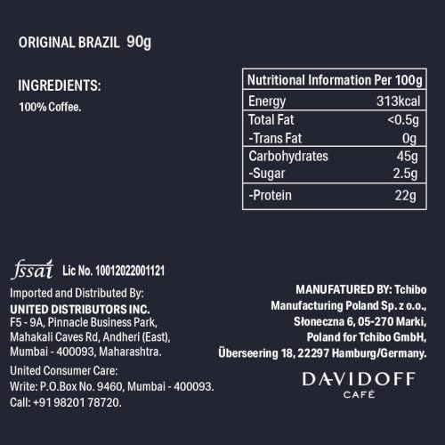 Image of Davidoff Origins Brazil Flavour Instant Coffee, 8 /12 Intensity - 100% Arabica - 90G, Granule, Glass Bottle - Pack Of 6