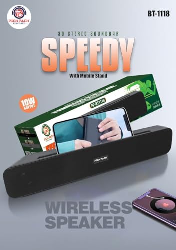 Image of Pickpack Speedy BT-1118 3D Stereo Soundbar, 10W Wireless Speaker with Mobile Stand, Black