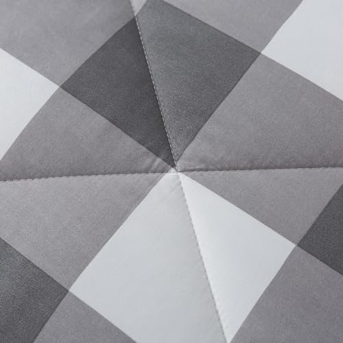 Image of Caressma Full Size Plaid Comforter Set, Gray Buffalo Check Bedding Set | Classic Gingham Pattern Print Soft Microfiber 3 Pieces Boy Comforter Bed Set with Pillowshams for All Seasons