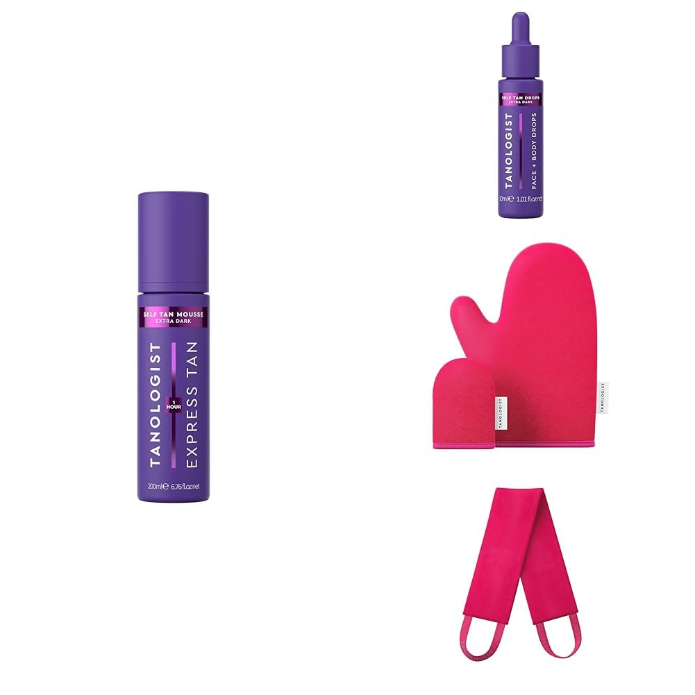 TanologistExtra Dark Self-Tanning Mousse (200ml) + Drops (30ml) + Face & Body Mitt Duo + Back Applicator for Streak-Free Tan