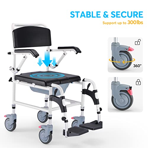OasisSpace Shower Commode Wheelchair 300lbs Shower Wheelchair with