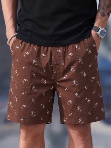 Image of Men's Cotton Casual Shorts |Striped Half Pants for Men |Comfortable | Elastic Waist with Drawstring | Lightweight & Comfortable for Beach Vacations, Casual Daily Outings & Sleepwear Bermuda Shorts