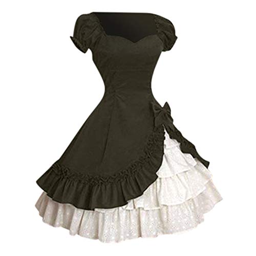 POLP Halloween Mujer Vestidos Princesa Cortos Gótico Medieval Vintage Disfraz Halloween Mujer Talla Grande Falda Princesa Cóctel Plisado Vestidos Manga Corta con Volante