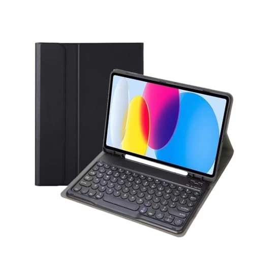 Funda protectora de cuero con teclado redondo negro para iPad Air de tacto suave y alta gama