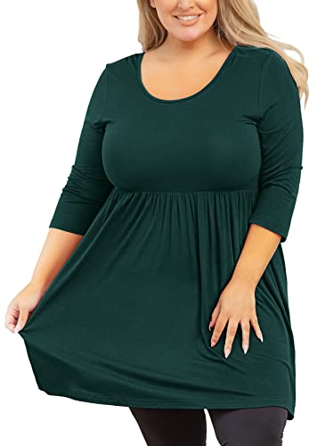 AusLook Plus Size Tunic for Women 3/4 Sleeve Dark Green 2X Crewneck Christmas Tops Christmas Clothing Flowy Blouse Babydoll Summer Fall Winter Maternity Shirts