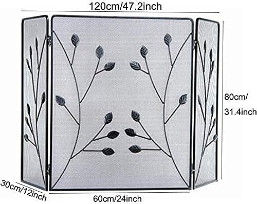 Parascintille Parascintille Nero a 3 Pannelli per Camino con Copertura in Rete Metallica a Forma di Foglia - Pannelli Parascintille per Recinzione per Camino Solidi e Sicuri per Bambini, Alti 80 cm