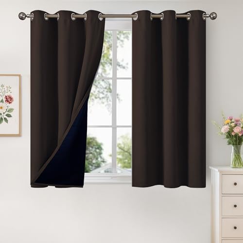 Image of YoungsTex Dark Brown 100% Blackout Curtains 45 Inch Length, Room Darkening Drapes with Liner for Bedroom Window Thermal Insulated, 2 Panels, 42 X 45 Inch