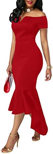 Vestido elegante de banquete diseño delgado v-cuello fuera del hombro,  vestido sexy de las mujeres completo, vestido sin mangas : Amazon.com.mx:  Ropa, Zapatos y Accesorios